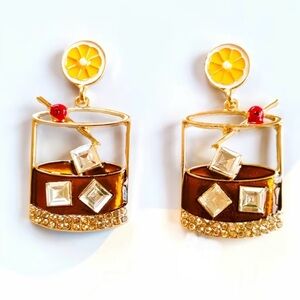 Enamel and Crystal Cocktail Bourbon Glass Earrings